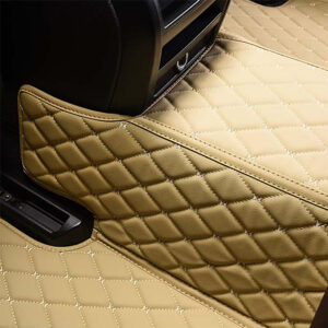 Beige Leather and Beige Stitching Diamond Car Mats Back Closeup