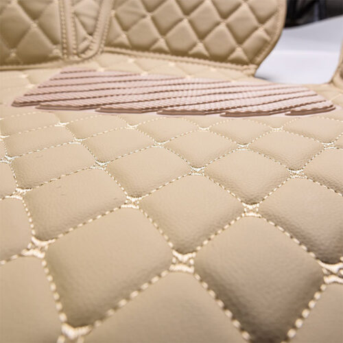 Beige Leather and Beige Stitching Diamond Car Mats Closeup