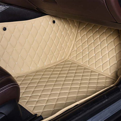 Beige Leather and Beige Stitching Diamond Car Mats Passenger Side