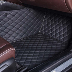 Black Leather and Black Stitching Diamond Car Mats Passenger Side