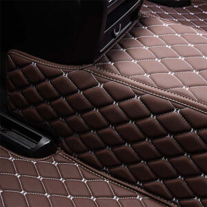 Coffee Leather and White Stitching Diamond Car Mats Back Side Closeup