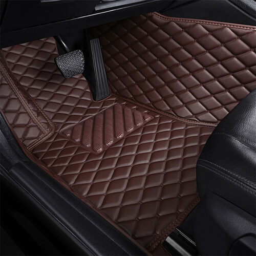 Coffee Leather and White Stitching Diamond Car Mats Driver Side
