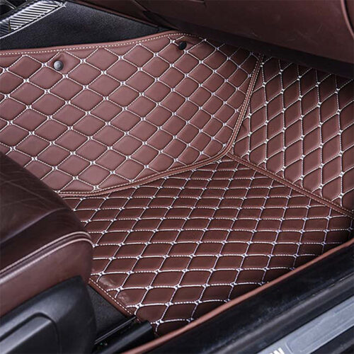 Coffee Leather and White Stitching Diamond Car Mats Passenger Side