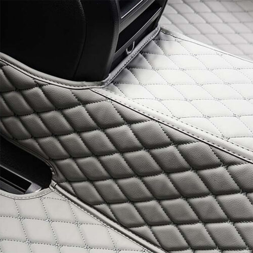 Grey Leather and Grey Stitching Diamond Car Mats Back Closeup