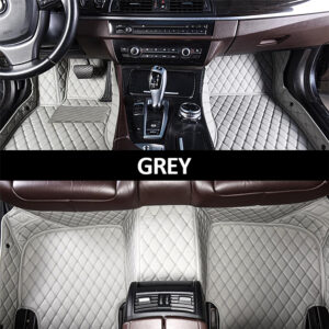 Grey Leather and Grey Stitching Diamond Car Mats Main