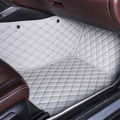 Grey Leather and Grey Stitching Diamond Car Mats Passenger Side