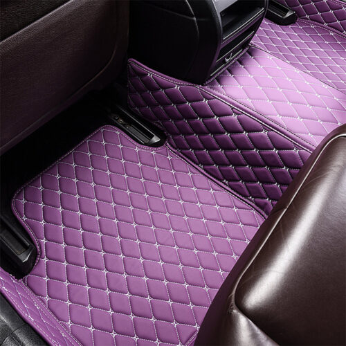 Purple Leather and White Stitching Diamond Car Mats Back Side