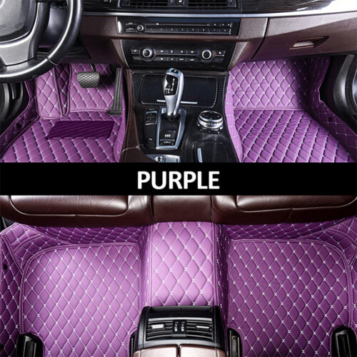 Black Leather and Purple Stitching Diamond Car Mats - Auto Americans