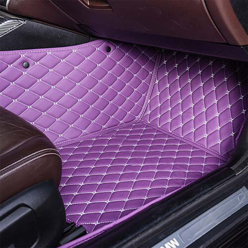 Purple Leather and White Stitching Diamond Car Mats Passenger Side