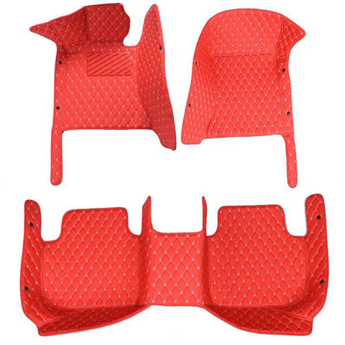 Red Leather and White Stitching Diamond Car Mats Sets