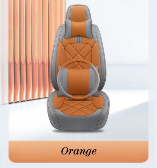 Custom gray and orange car seat covers enhance your vehicle's interior with these stylish and comfortable accessories, designed for a personalized touch