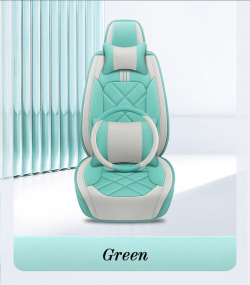 Custom white and green car seat covers enhance your vehicle's interior with these stylish and comfortable accessories, designed for a personalized touch